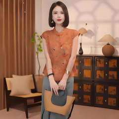 新しい中国風の半袖シャツ女性のための夏の新しいファッション気質シャツ小柄な人ルーズ痩身シャツ