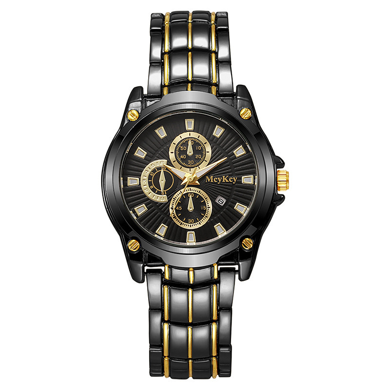 Nuevo reloj de correa de acero de pareja de aleación transfronteriza clásico negocio de tres ojos gran esfera impermeable fábrica de relojes de cuarzo al por mayor