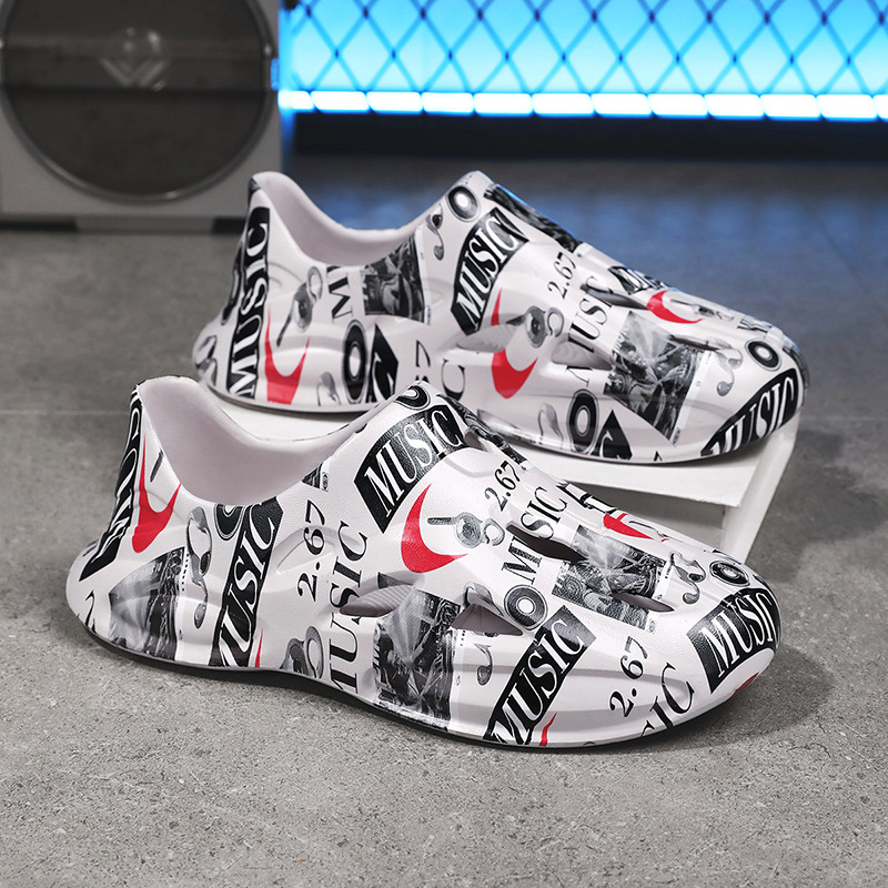Zapatos con agujeros de coco, sandalias de graffiti para hombres y mujeres, ropa exterior EVA, suela gruesa, zapatos de mierda, zapatos de playa, sandalias para hombres