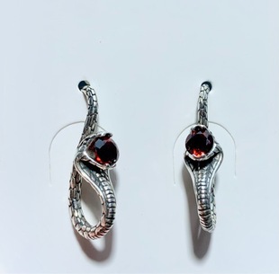 Garnet Ear Hook Live Explosions Earrings s925 Silver Set with Natural Color Treasure Snake Earrings Female Personality Exaggerated