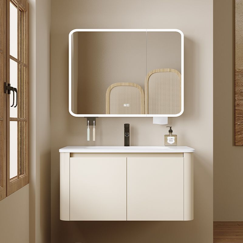 Thickened Space Bathroom Cabinet Cream Combination Rounded Corner Wash Basin Bathroom Wash Basin Integrated Ceramic Wash Basin