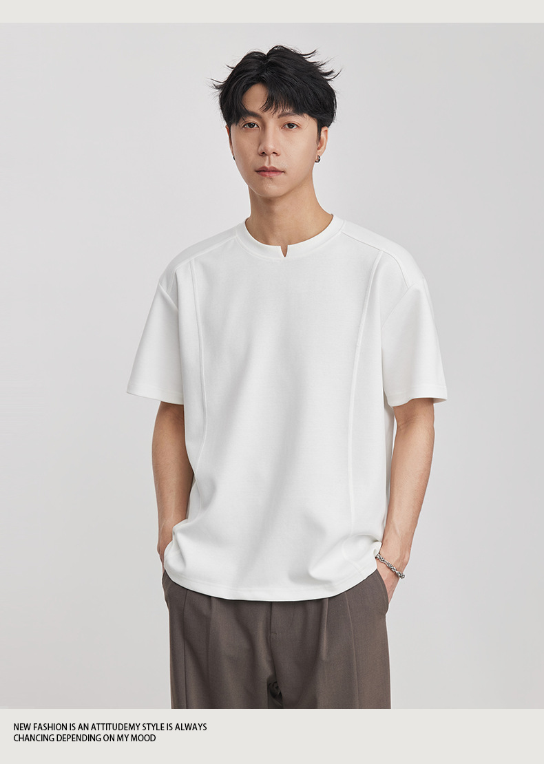 Áo thun nam cổ tròn dáng rộng cotton dày 260g — đen chi tiết 9