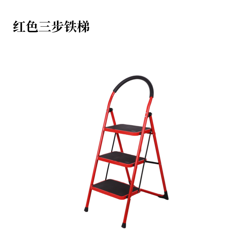 빨간색 아치형 철제 사다리 3단