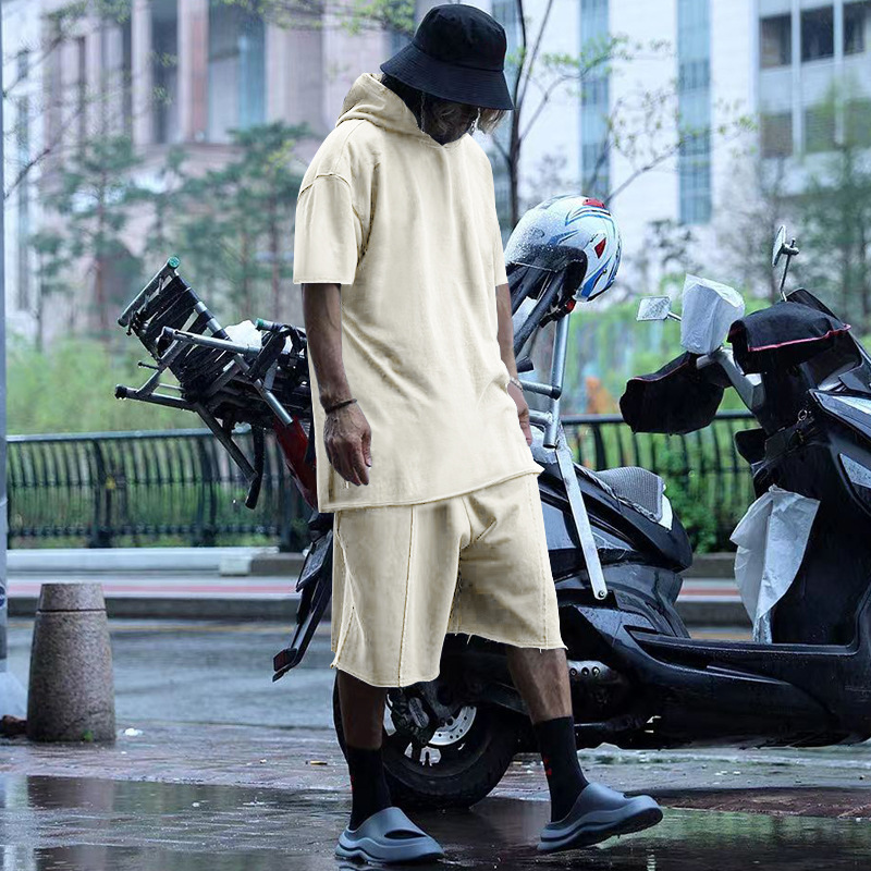 2024 Men's Short Sleeve Shorts Oversize Fur Loose Sports Casual Hooded Set_mkmklike.com