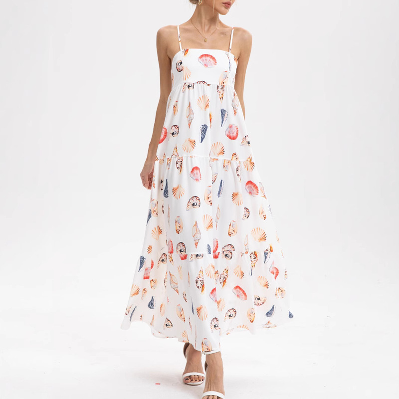 Real Shot Spring and Summer New Sling Printed Layered INS Loose Vacation Shell Conch Printed Pocket Women's Clothes Real Shot Spring and Summer New Sling Printed Layered INS Loose Vacation Shell Conch Printed Pocket Women's Clothes