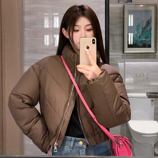European and American Style Cotton Outwear Women's Short Style 2025 Winter New Style Small Korean Style Stand Collar down Cotton Outwear Women's Cotton-Padded Jacket