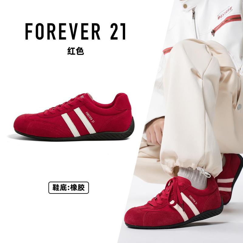 F21真皮红色军训赛车德训女男鞋橡胶底情侣鞋秋天单鞋潮流休闲鞋|undefined