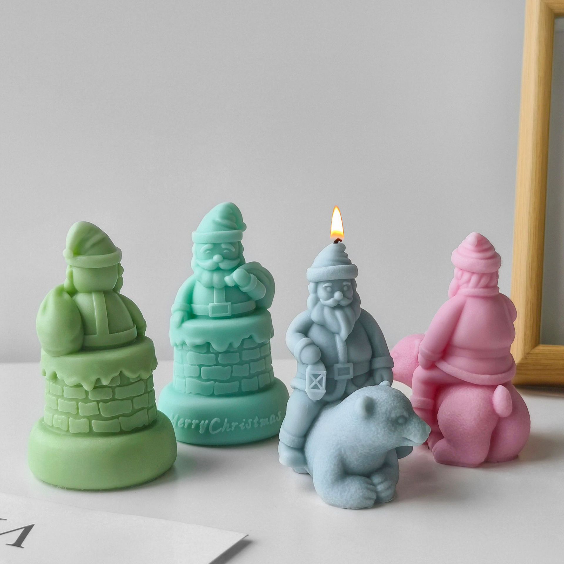 Jiahui Mei Papá Noel molde de cera de bananas chimenea velhos adornos de vela DIY banda magnética molde de goteo
