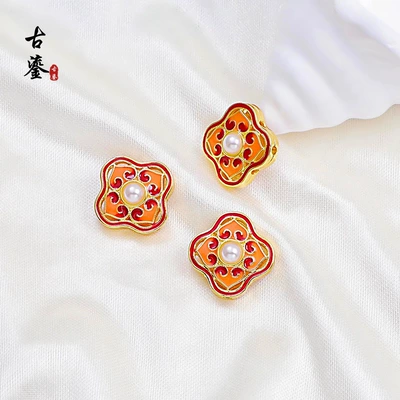 Cloisonné DIY Bracelet Accessories, Zərgərlik ara hissələri - 5sifang-ruyi-red-175x175x5mm-hole-18mm
