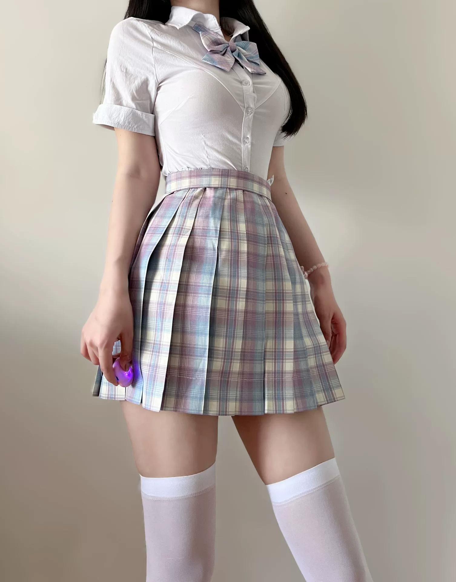Платье? Нет. The input is a skirt. Translate: "Genuine summer student pleated skirt, high waist"