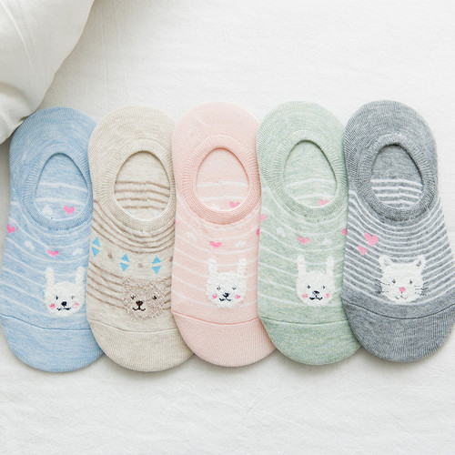 Women's Invisible Socks Women's Cotton Shallow Mouth Boat Socks Animal Thin Fun Cartoon White Socks Short Socks Cat