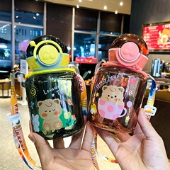 New plastic kindergarten learning to drink cups baby back carrier water bottle cup children's water cup cartoon cute straw cups