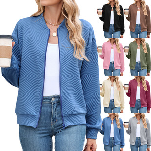 Amazon European and American Cross-Border Export 2025 Autumn and Winter New Pure Color Round Neck Zipper Loose Long-Sleeved Sweatshirt Baseball Uniform