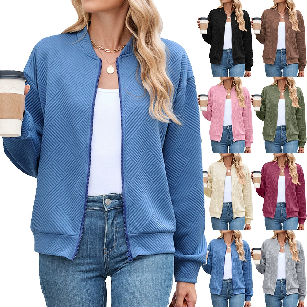 Amazon Европейский и американский трансграничный экспорт 2025 осень-зима новая однотонная круглая молния свободная толстовка с длинным рукавом бейсбольная форма