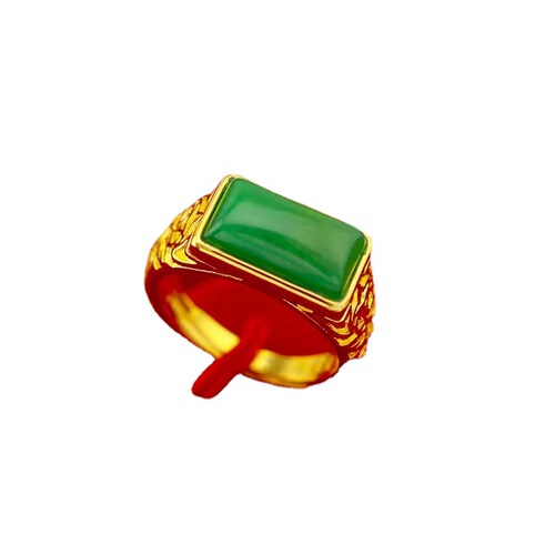 Imitation Hetian jade emerald gemstone men's ring jasper men's gold-plated ring ring men's live emerald color ring finger