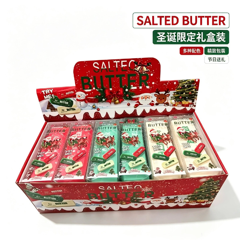 Cross-border best-selling Christmas butter stick squishy toy, 14cm building block, flour-based, realistic bread design, stress-relieving toy, wholesale