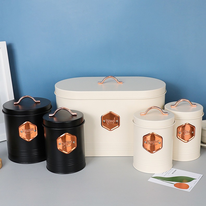 Nuevo Amazon popular galvanizado de almacenamiento de hierro a prueba de polvo tarro de café azúcar té tarro decoración de almacenamiento tarro de café