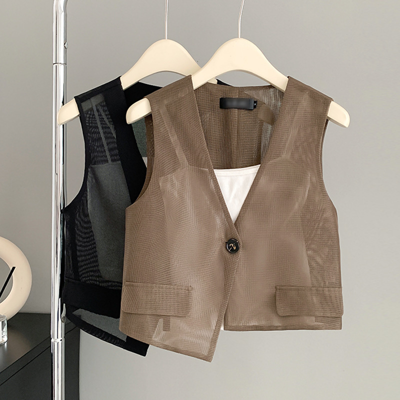 Summer Short Mesh Vest for Women, Thin Outer Wear, Summer New Style, Light and Thin Vest, Fashionable Sleeveless Vest