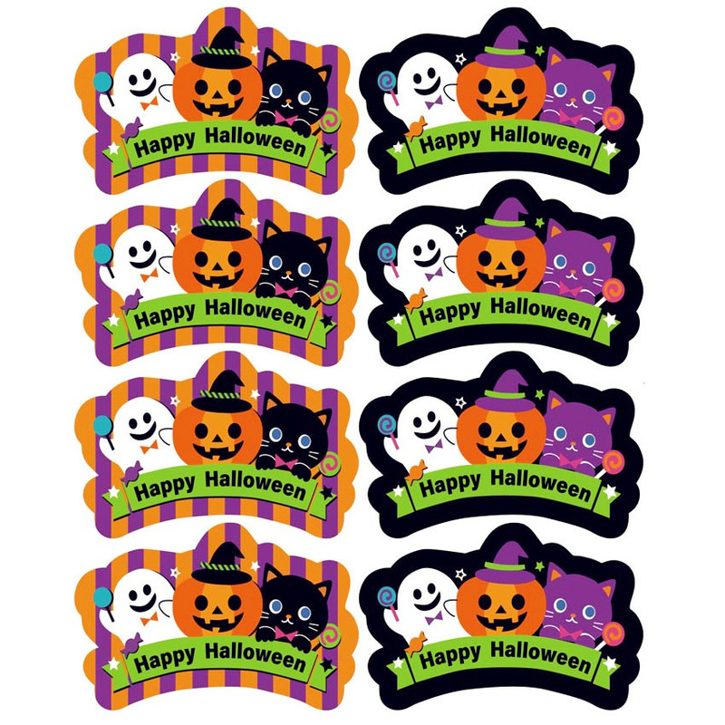 8枚価2023年ハロウィーンパーティー異形カボチャ幽霊猫ゲームシール子供用粘着紙|undefined