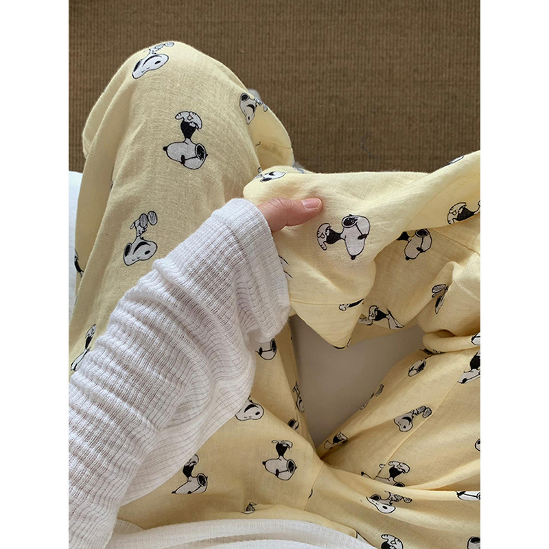 韩版可爱少女卡通史努比印花长裤睡裤女春秋款休闲裤子家居裤外穿|undefined