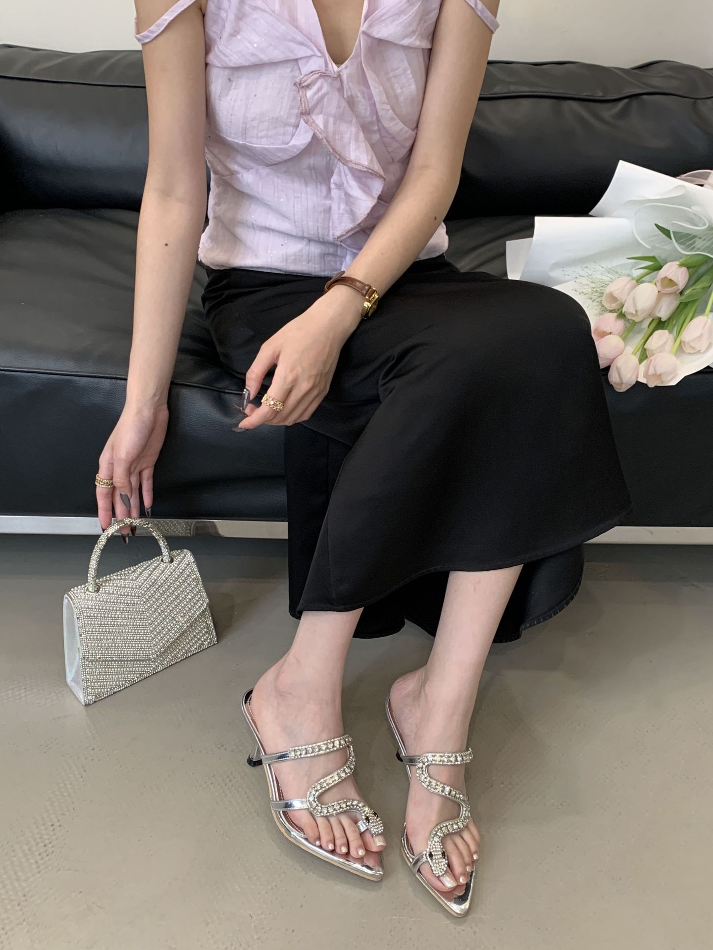 Stiletto Heels Rhinestone Silver Sandals For Women Open Toe_voghion.com