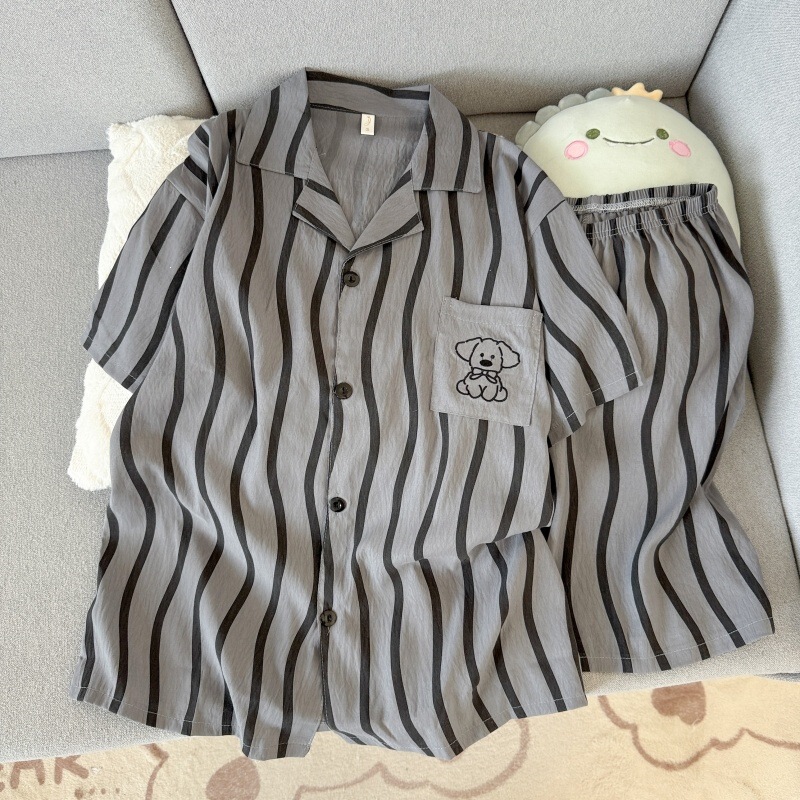 Factory Wholesale Popular Cartoon Summer Men's Cloud Cotton Pajamas, Short-Sleeved Cardigan with Buttons, Thin Style, Can Be Worn Outside as Loungewear
