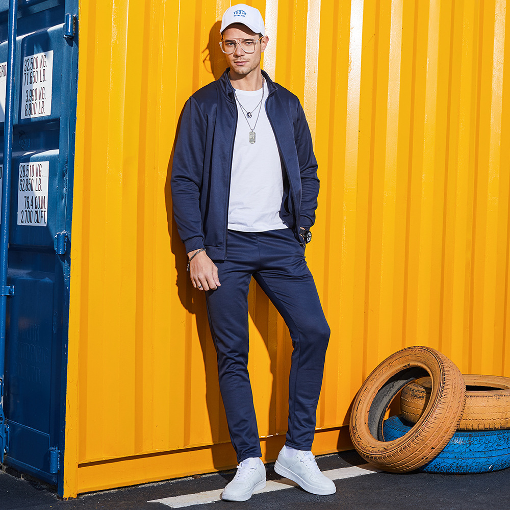 Sports Jacket Autumn and Winter New Men's Trousers Two-Piece Set Solid Color Fashion Casual Loose Casual Versatile