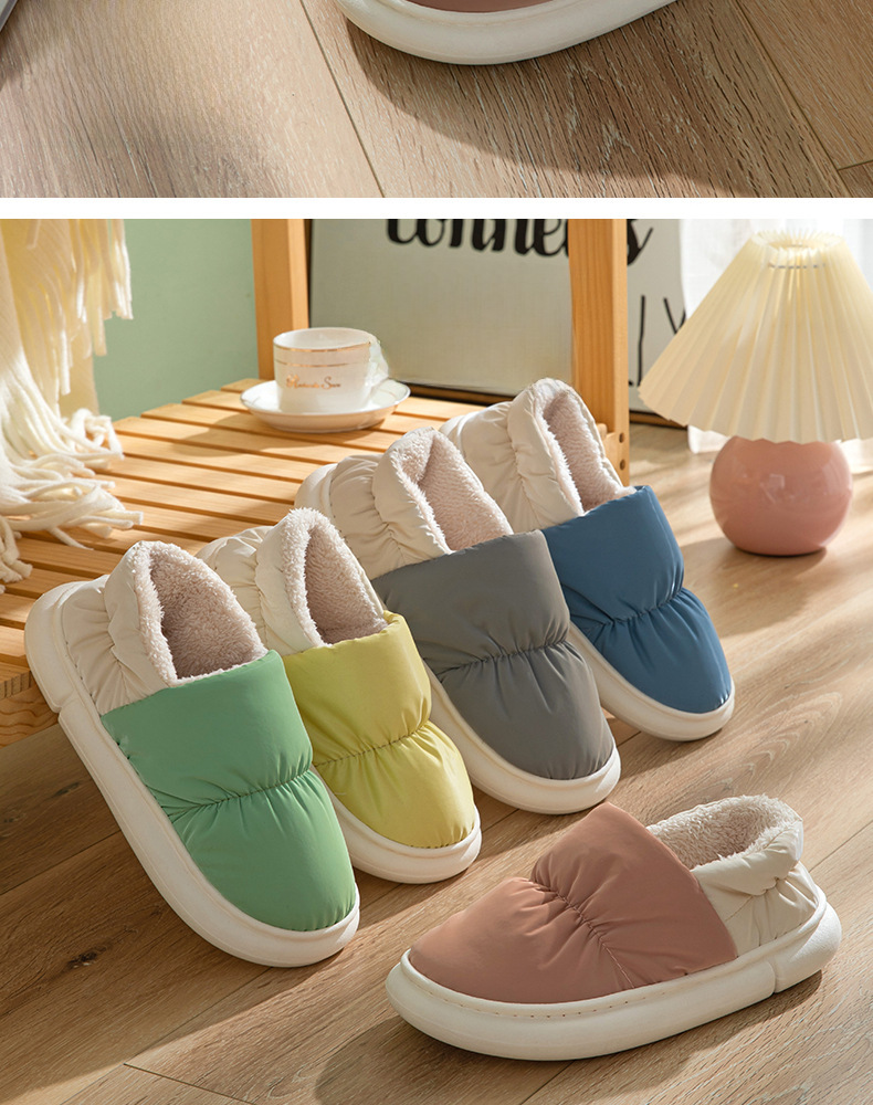 Down cloth cotton slippers for women couple home fleece-lined winter warm indoor thick sole outer wear thickened cotton-padded shoes for men_voghion.com