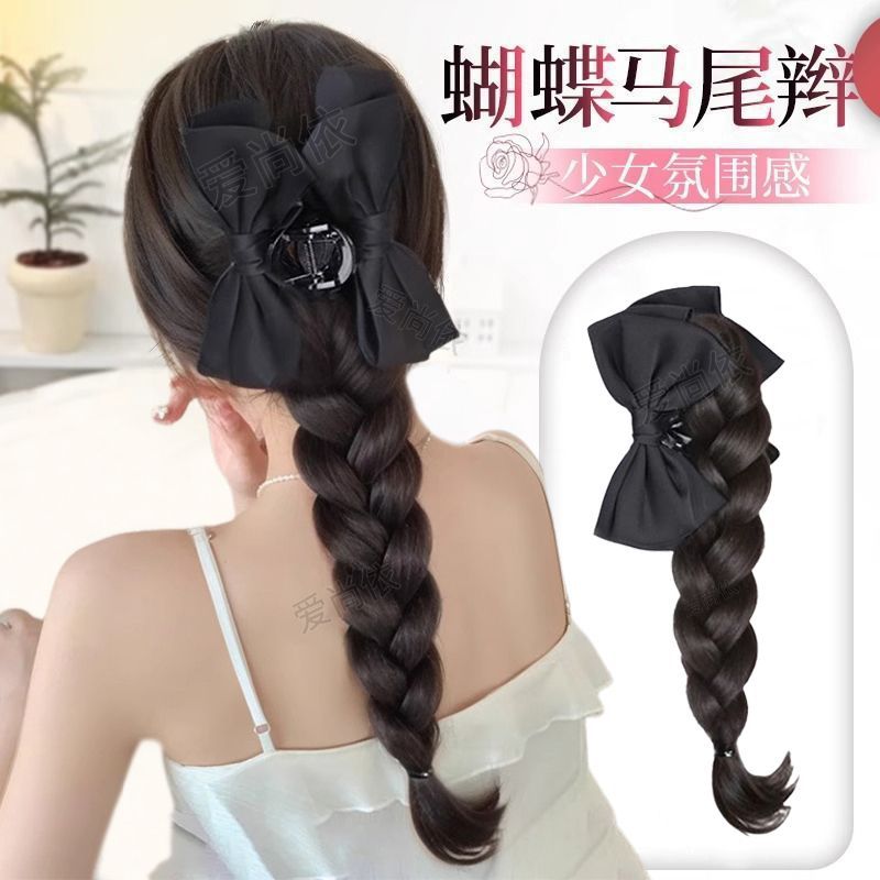 Perucas de caballo de cola de caballo niños agarrar clips de cabello de simulación trenzado cabello de reducción de edad medio arco trenzado cabello largo cola de caballo baja