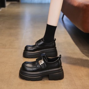 Top layer cowhide ~ thick bottom muffin small leather shoes women's shoes 2025 new spring and summer versatile high heel Lefu shoes