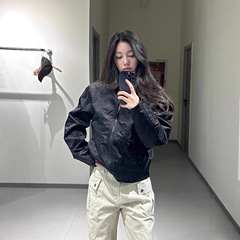 美式复古休闲短款拉链外套男女春秋立领cleanfit黑色飞行夹克上衣