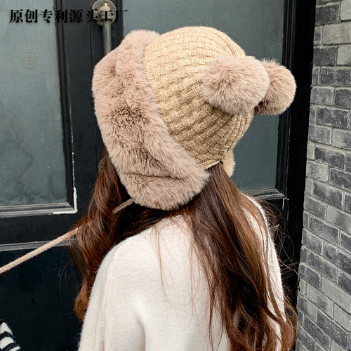 New women's autumn and winter sweet Mickey fur ball Korean style pullover hat outdoor plus velvet warm woolen hat