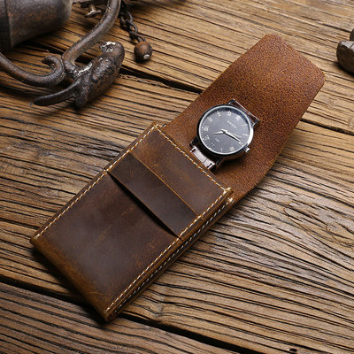 simple and easy watch storage box genuine leather Watch Bag Portable Flip originality watch Leather sheath factory Direct selling