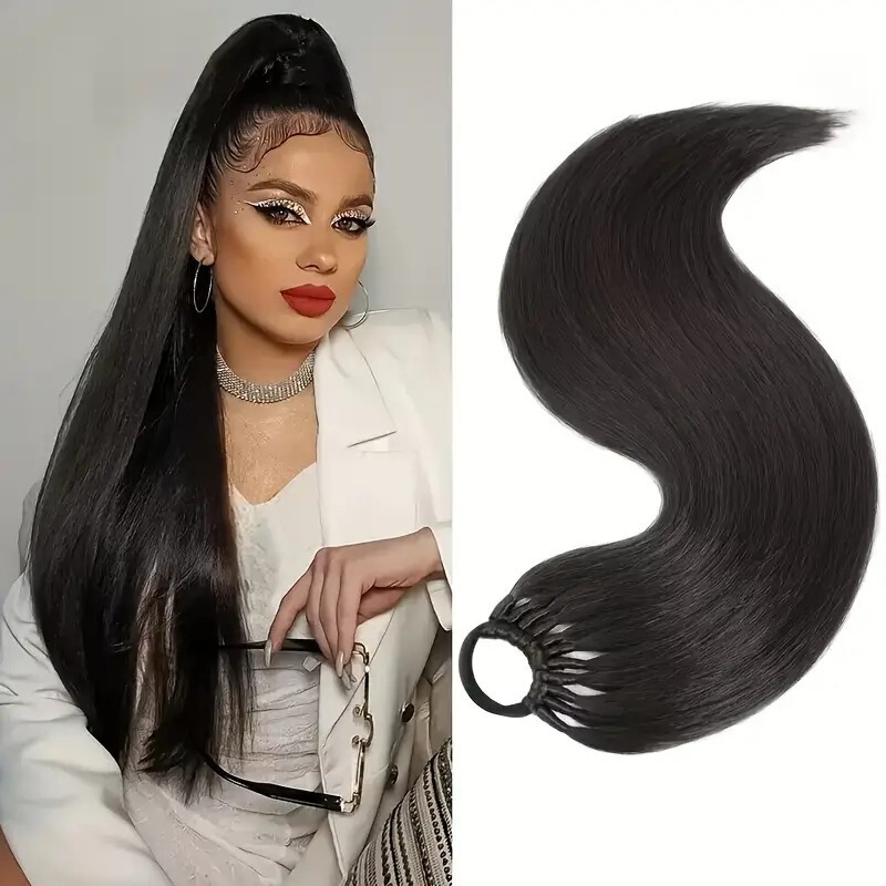 Cross-Border Synthetic Ponytail Hair Extensions, 60cm Long Straight Hair, High-Temperature Fiber, Women's Ponytail Fake Braids Wholesale