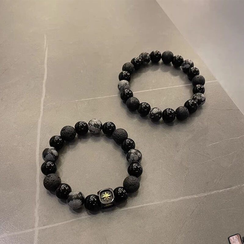 Black Beaded Men's Bracelet Women's Niche Design Sense Cold Style National Fashion Couple's Best Friend Bracelet Jewelry Black Beaded Men's Bracelet Women's Niche Design Sense Cold Style National Fashion Couple's Best Friend Bracelet Jewelry