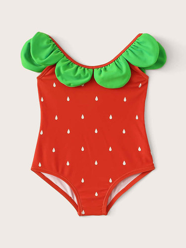 2025 Cute Strawberry One-piece Swimsuit for Girls, Baby Girl Swimwear Bikini