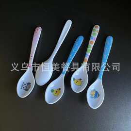 扁胶更7016印花汤勺仿瓷长柄勺家用小勺子密胺调羹2元店货源地摊