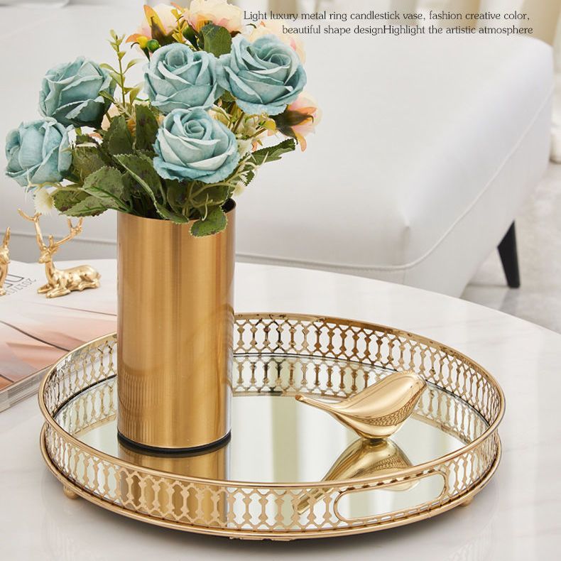 円筒形の金属メッキの花瓶装飾品、モデルルーム、ゴールドの鉄製フラワーアレンジメント、軽くて豪華なソフト装飾、新しい中国風|undefined