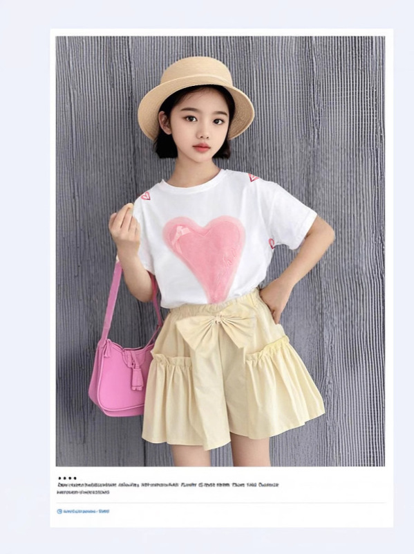 女の赤ちゃん 2025 夏の新スタイル無地ラブ半袖ショーツ服夏のツーピースセット外国貿易卸売|undefined