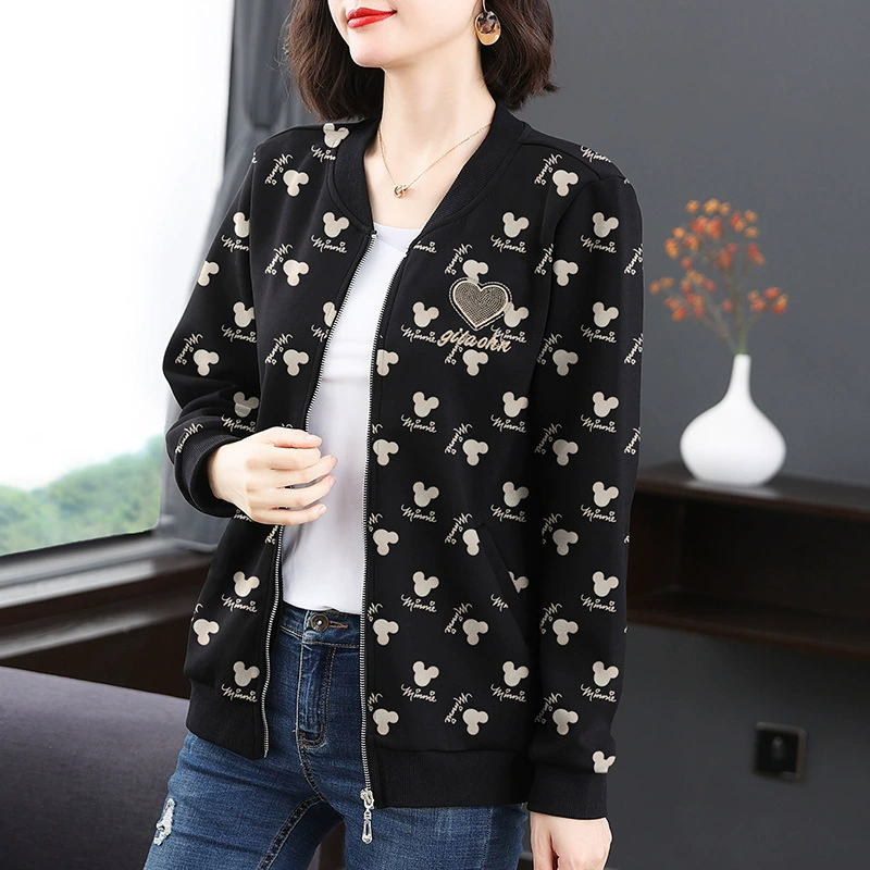 Свободный и модный кардиган для мамы, уменьшающий возраст, весна-осень 2023, новый повседневный универсальный топ с длинными рукавами и принтом