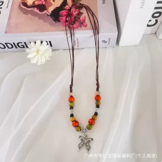 新中式长款陶瓷串珠项链女民族风禅意编织毛衣链跨境百搭锁骨链潮
