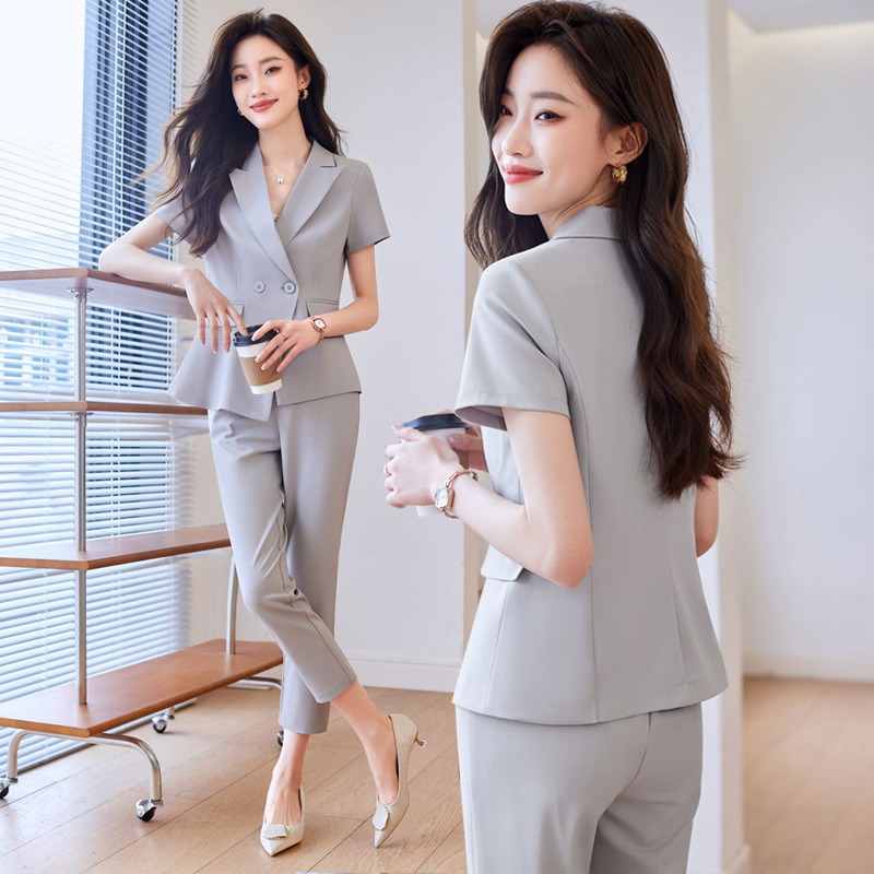 Summer Suit Suit Women's Thin Business Wear Formal Elegant Work Clothes Summer Gray Short-Sleeved Suit Jacket Summer