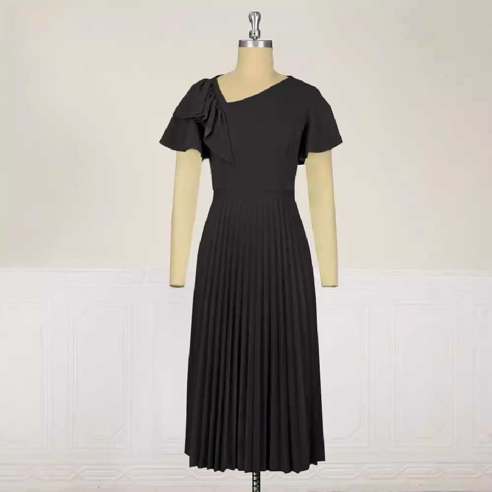 Ruffled Skirt, Pleated Skirt, Off-Shoulder Versatile Elegant Plus-Size Women's Dress Rucheddress2024 New Style