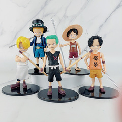 Pirates of the Caribbean Anime Figure 5 Pieces: Childhood Luffy Sabo Ace Sanji Zoro Model Doll Cake Shelf Decor