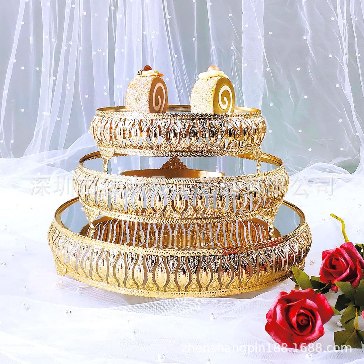 Transfronteriza nueva bandeja de espejo de metal escritorio mesa de té bandeja de almacenamiento modelo decoración de la habitación de vidrio americano plato de fruta image 5