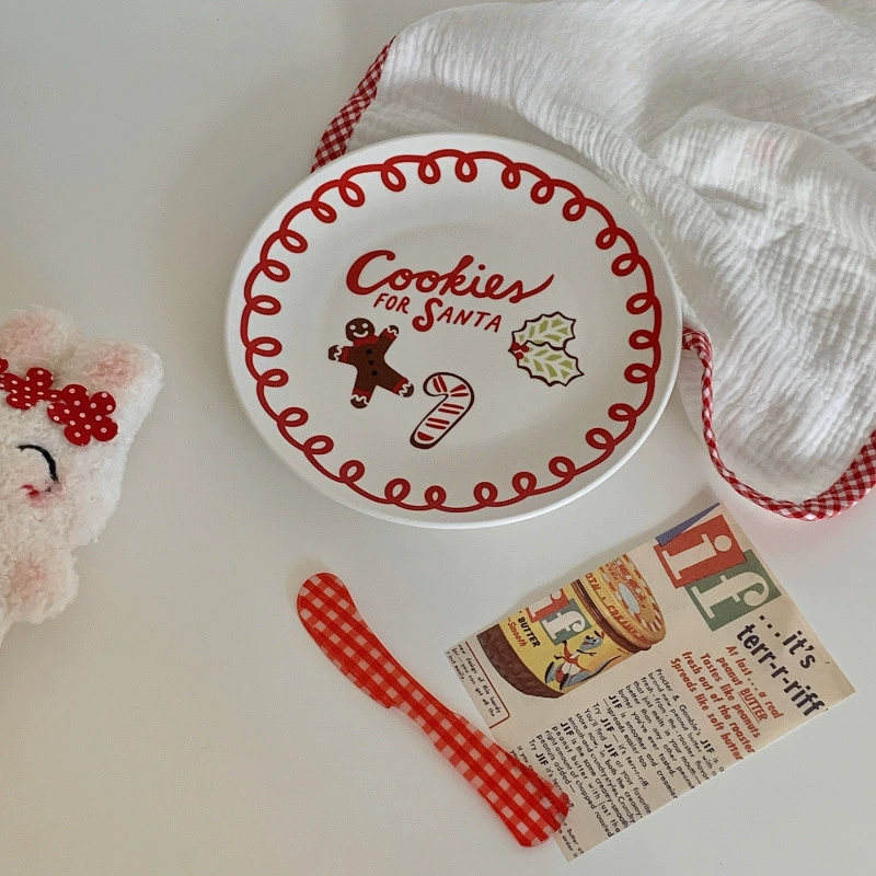 INS ветер рождественский мультфильм пряничный человек керамическая тарелка креативный торт блюдо для кружки