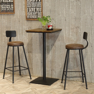 Solid Wood Iron Loft High Stool Bar Table Coffee High Bar Industrial Style Milk Tea Shop Leisure Bar Small Round Table