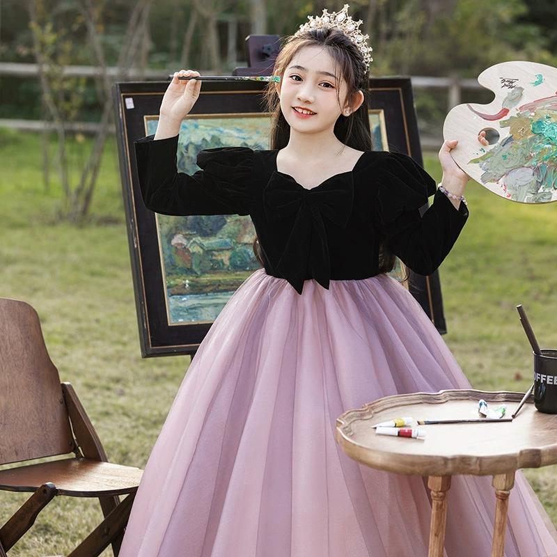 Детское платье Принцесса Юбка для девочек Фортепианный костюм Иностранные цветы