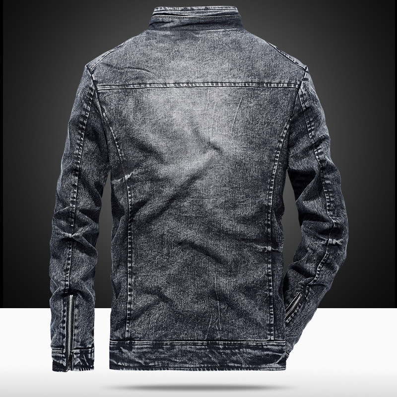 Denim men's new standing collar cotton slim fit casual trend Korean version solid color youth denim jacket_ipsvogv.com