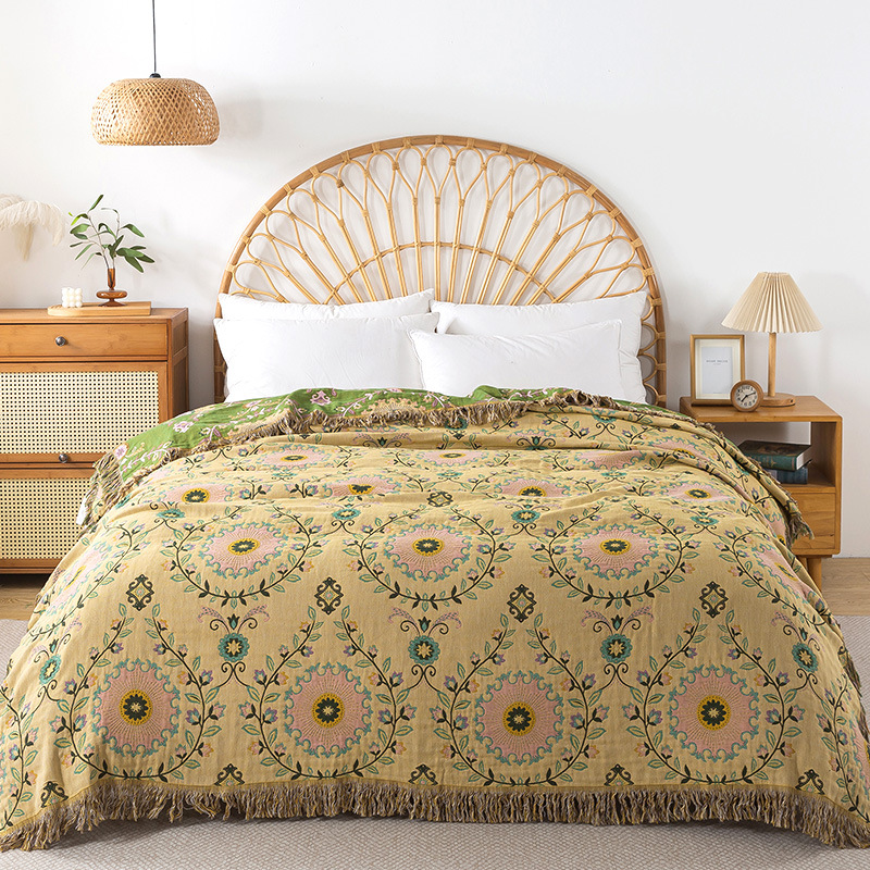 더블 플라워 핑크 태슬 타월 퀼트